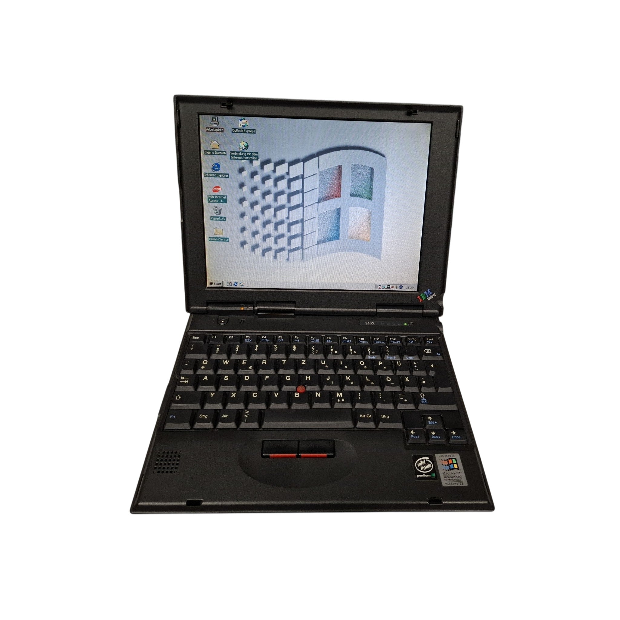 Win 98 Retro Laptop IBM ThinkPad 240X Pentium 3 500MHz 192MB RAM 32GB SSD Windows 98