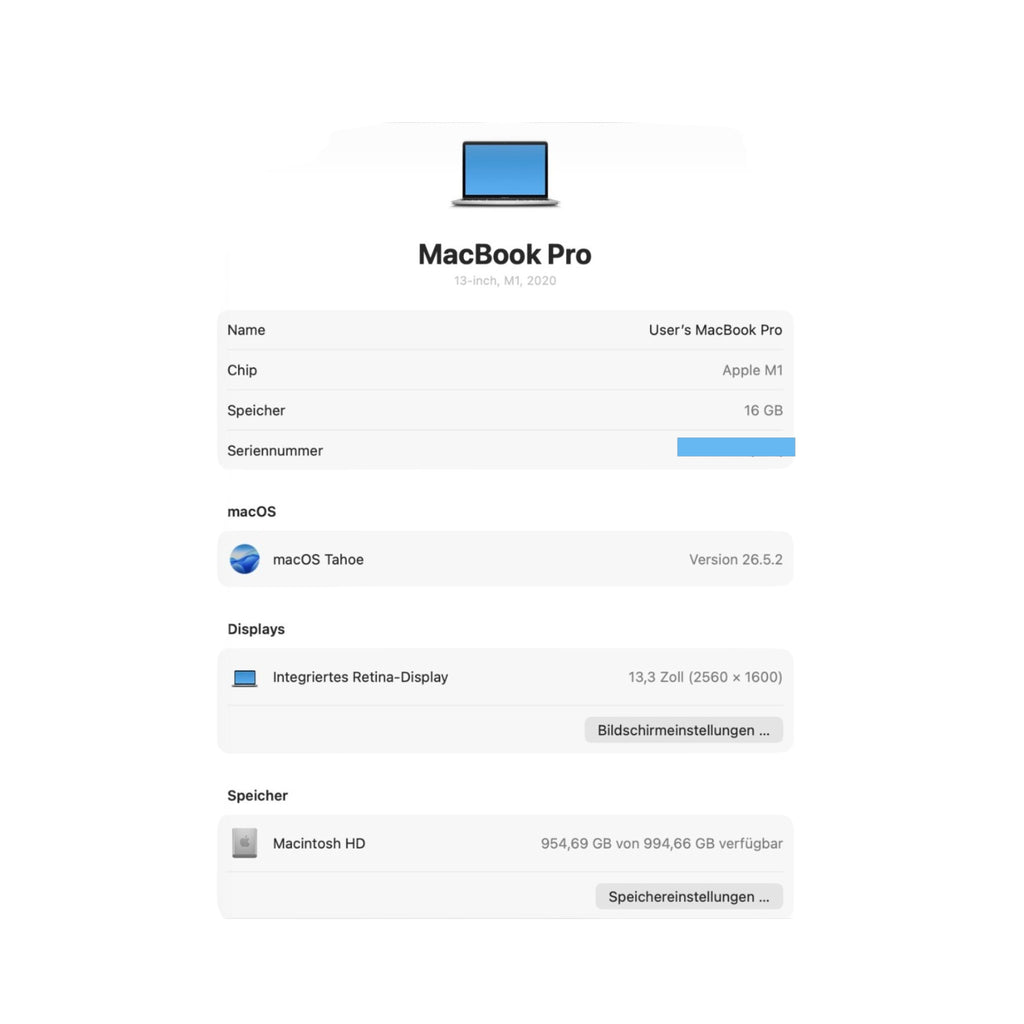 Apple MacBook Pro 13 A2338 Apple M1 16 GB RAM 1 TB SSD Retina macOS Tahoe