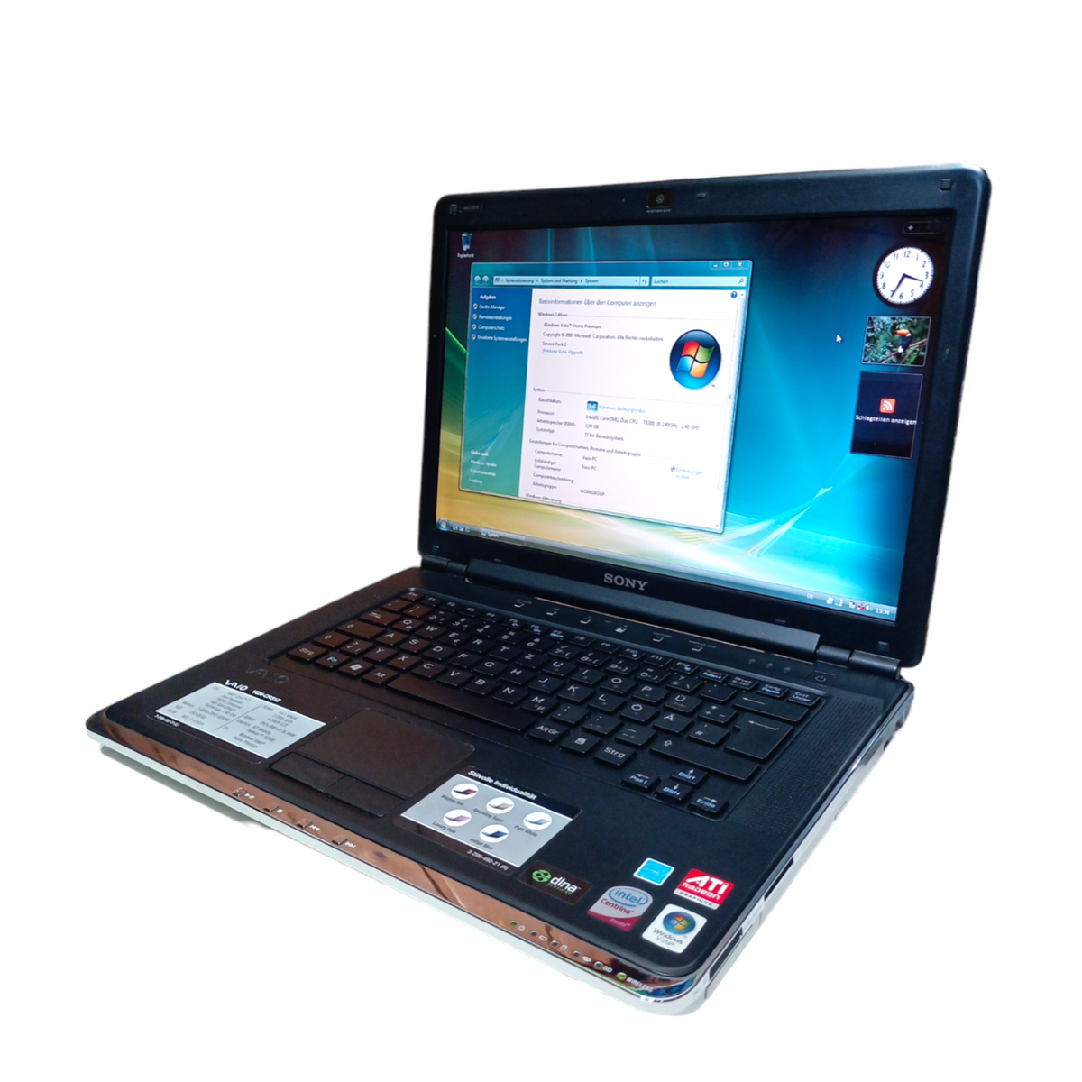 Retro Laptop Sony Vaio VGN-CR31Z Intel Core 2 Duo T8300 2GB RAM 512GB SSD Windows Vista
